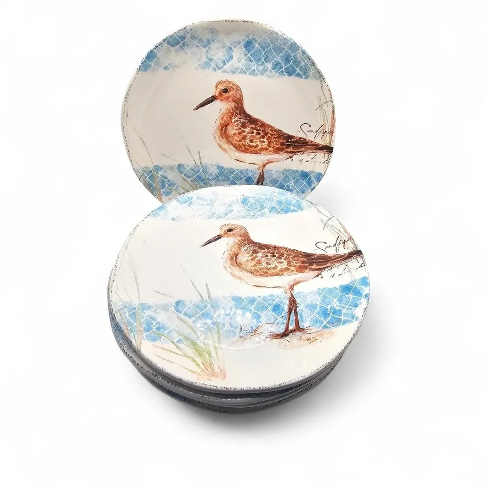 Pier 1 Sandpiper Bird Ceramic‎ Salad Luncheon Plates 8